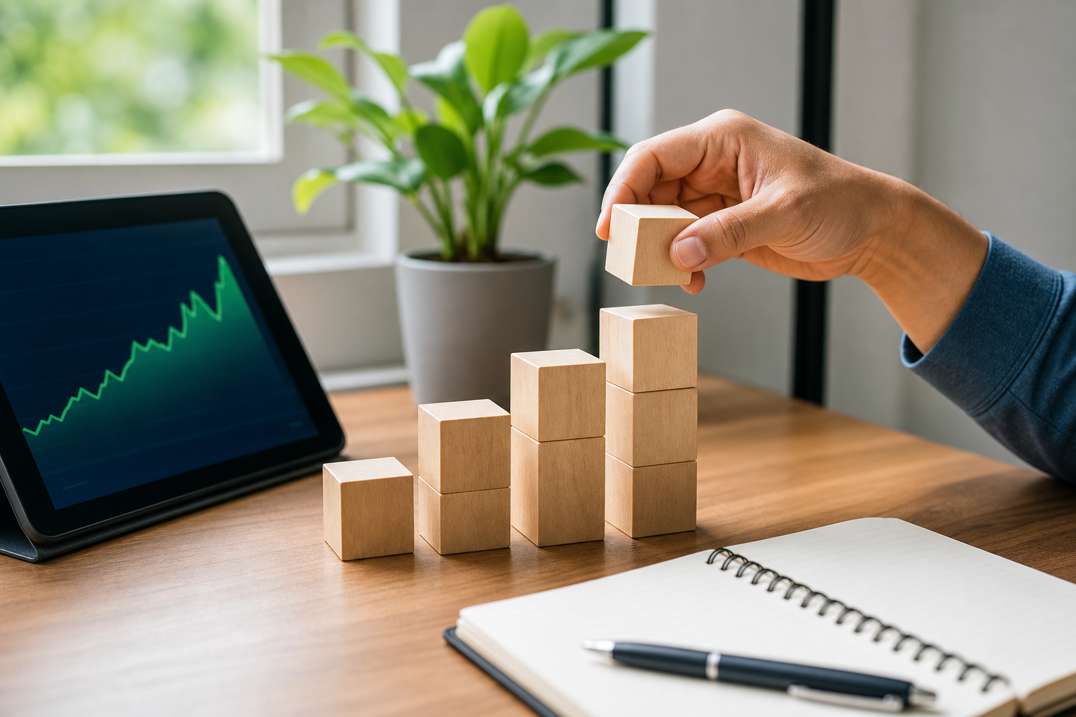 Blocos representando o crescimento gradual de investimentos de longo prazo